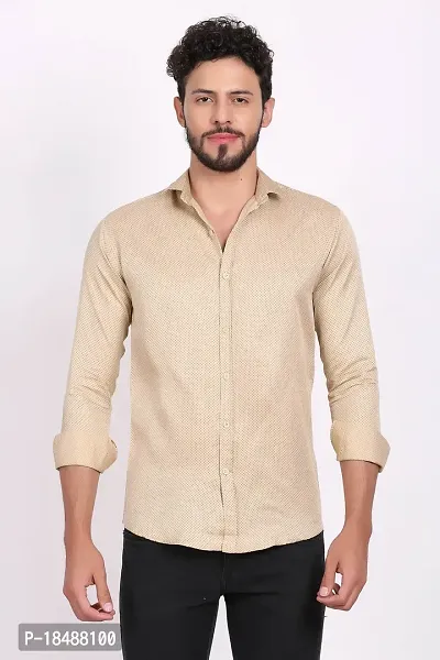 Stylish Beige Polyester Long Sleeves Shirt For Men-thumb0