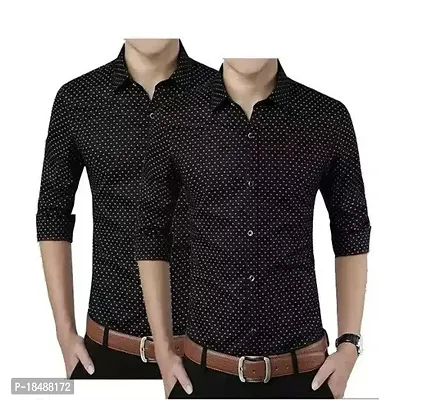 Stylish Black Cotton Long Sleeves Shirt For Men PACK OF 2