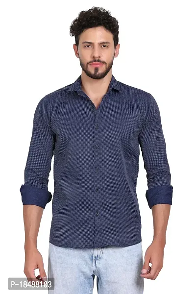 Stylish Navy Blue Polyester Long Sleeves Shirt For Men