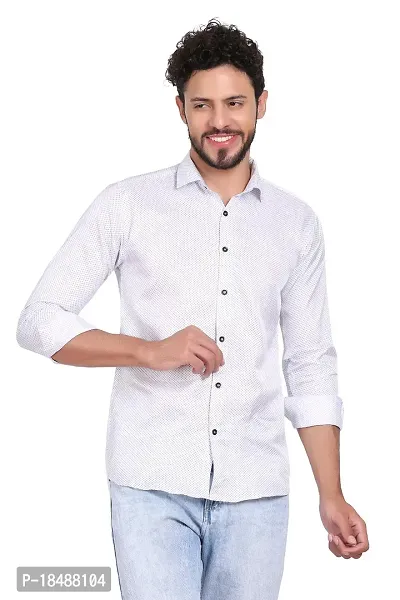White Polyester Printed Casual Shirts For Men