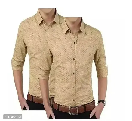 Stylish Beige Cotton Long Sleeves Shirt For Men PACK OF 2