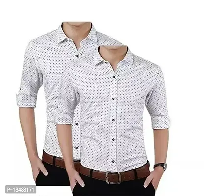 Stylish White Cotton Long Sleeves Shirt For Men PACK OF 2