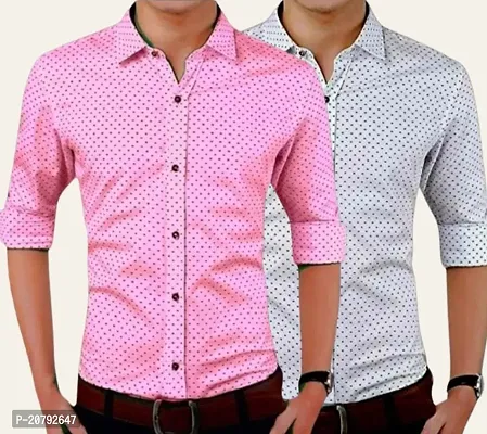 Classic Polycotton Polka Dotted Casual Shirts for Men, Pack of 2-thumb0