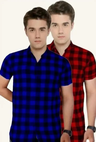 Stylish Polycotton Checked Short Sleeves Casual Shirt for Men | Pack of 2 |