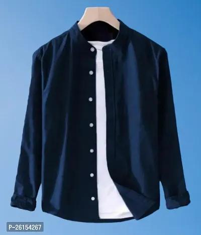 Cotton Shirt for Mens || Plain Solid Full Sleeve Shirt || Regular Fit Mandarin Casual Shirts for Men. Pack of 1-thumb0