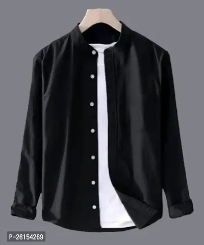Cotton Shirt for Mens || Plain Solid Full Sleeve Shirt || Regular Fit Mandarin Casual Shirts for Men. Pack of 1-thumb0