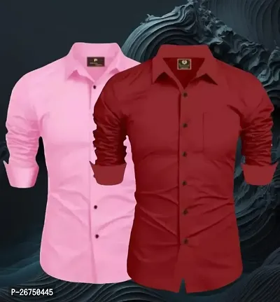 Cotton Shirt for Mens || Plain Solid Full Sleeve Shirt || Regular Fit Plain Casual Shirts for Men. Pack of 2-thumb0
