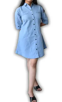 Classy Denim Solid Dress for Women-thumb1