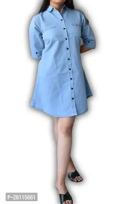 Classy Denim Solid Dress for Women-thumb2