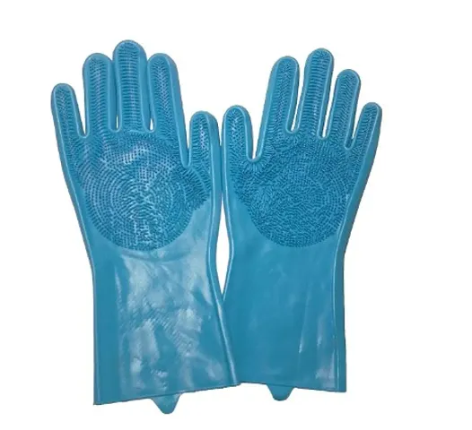 Silicone Hand Gloves for Dishwashing Utensil Cleaning (blue)