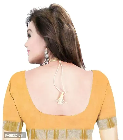 Avushanam Linen Look Khadi Saree With Blouse Piece (Yellow) - D013-thumb4