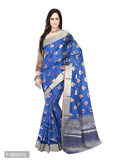 Avushanam Women's Traditional Meenakari Butta Work Banarasi Silk Saree with Blouse Piece (Blue) - D237-thumb0