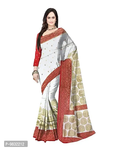 Avushanam Traditional Zari Work Raw Silk Saree With Blouse Piece (White) - D388-thumb0