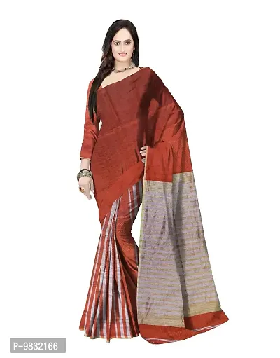 Avushanam Striped Woven Cotton Saree With Blouse Piece (Peach) - D109-thumb0