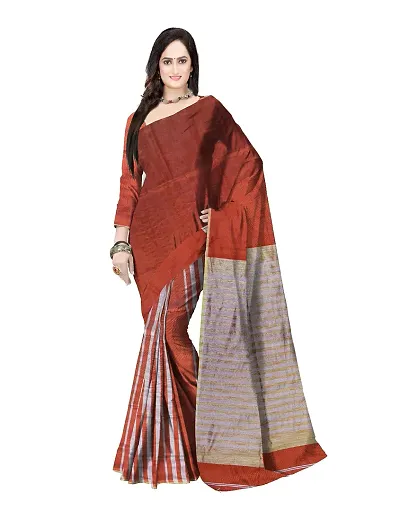 Avushanam Striped Woven Saree With Blouse Piece (Peach) - D109