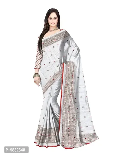 Avushanam Women's Woven Linen Saree With Blouse Piece (SSEN-SAREE-258_White)