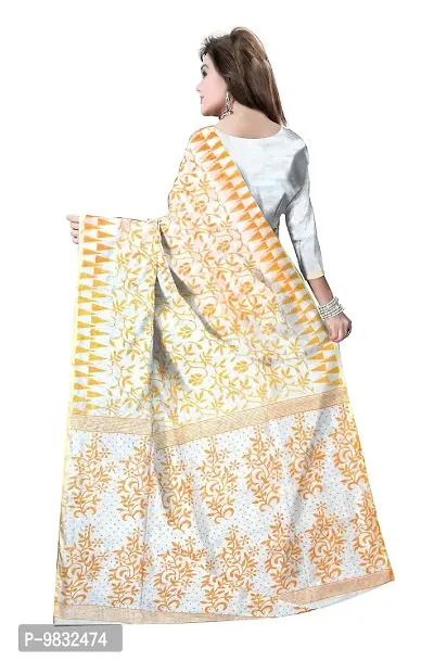 Avushanam Traditional Prints Jamdani Look Cotton Blend Saree With Blouse Piece (White) - D245-thumb2