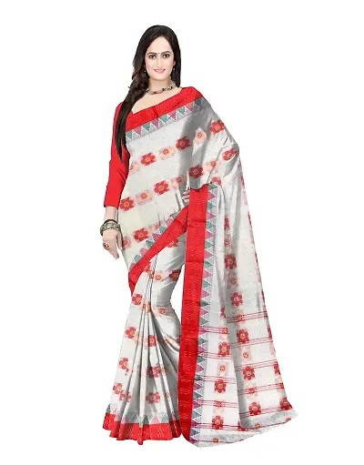 Avushanam Traditional Zari Work Raw Silk Saree With Blouse Piece (White) - D388