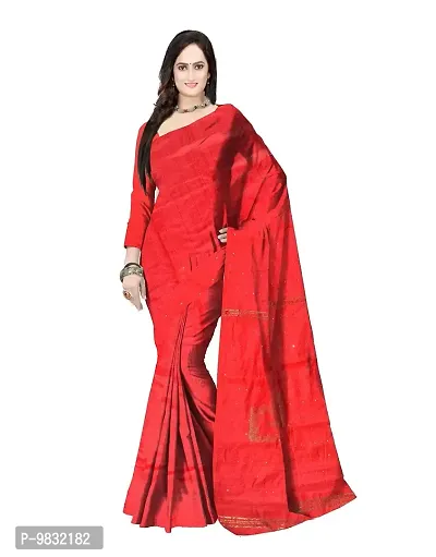 Avushanam Sequins Woven Cotton Blend Saree With Blouse Piece (Red) - D170