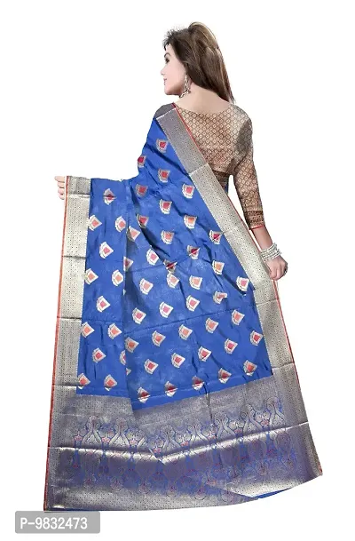 Avushanam Women's Traditional Meenakari Butta Work Banarasi Silk Saree with Blouse Piece (Blue) - D237-thumb2