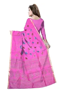 Avushanam Floral Motif Print Cotton Blend Saree With Blouse Piece (Magenta) - D252-thumb1