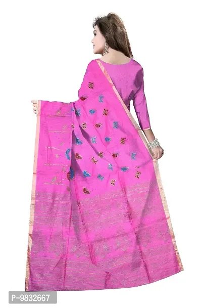 Avushanam Floral Motif Print Cotton Blend Saree With Blouse Piece (Magenta) - D252-thumb2