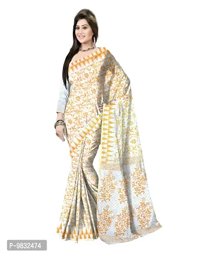 Avushanam Traditional Prints Jamdani Look Cotton Blend Saree With Blouse Piece (White) - D245-thumb0