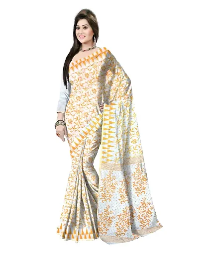 Avushanam Traditional Prints Jamdani Look Blend Saree With Blouse Piece (White) - D245