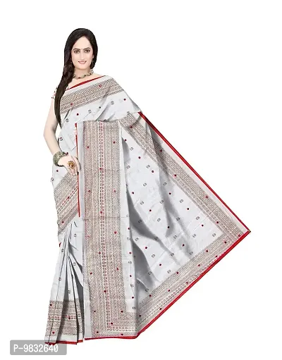 Avushanam Women's Woven Linen Saree With Blouse Piece (SSEN-SAREE-258_White)-thumb3