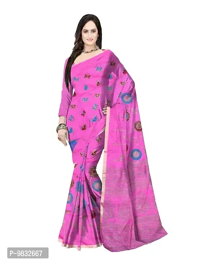 Avushanam Floral Motif Print Cotton Blend Saree With Blouse Piece (Magenta) - D252-thumb0