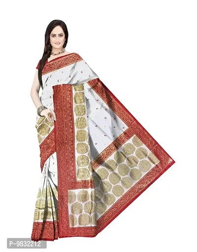 Avushanam Traditional Zari Work Raw Silk Saree With Blouse Piece (White) - D388-thumb3