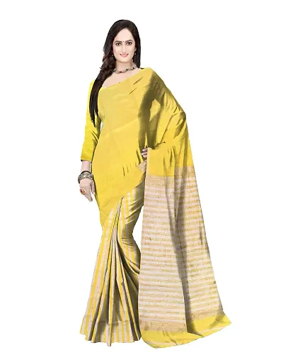 Avushanam Striped Woven Saree With Blouse Piece (Yellow) - D111