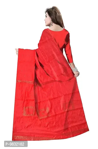 Avushanam Sequins Woven Cotton Blend Saree With Blouse Piece (Red) - D170-thumb2