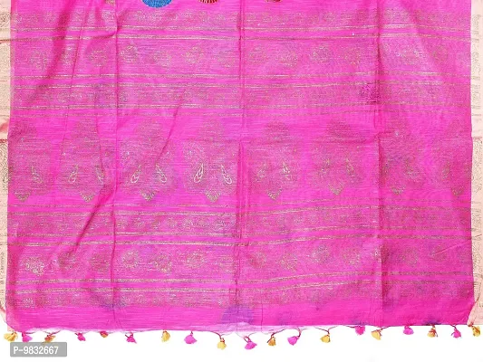 Avushanam Floral Motif Print Cotton Blend Saree With Blouse Piece (Magenta) - D252-thumb5