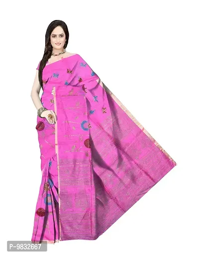 Avushanam Floral Motif Print Cotton Blend Saree With Blouse Piece (Magenta) - D252-thumb3