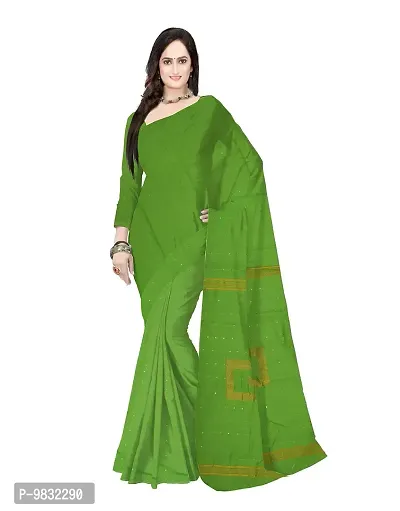 Avushanam Sequins Woven Cotton Blend Saree With Blouse Piece (Green)