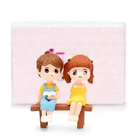 iDream Lovely Couple Resin Relaxing on Bench Showpiece Miniatures Romantic Gifts for Boyfriend Girlfriend Husband Wife (Grey & Pink)-thumb2