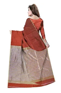 Avushanam Striped Woven Cotton Saree With Blouse Piece (Peach) - D109-thumb1