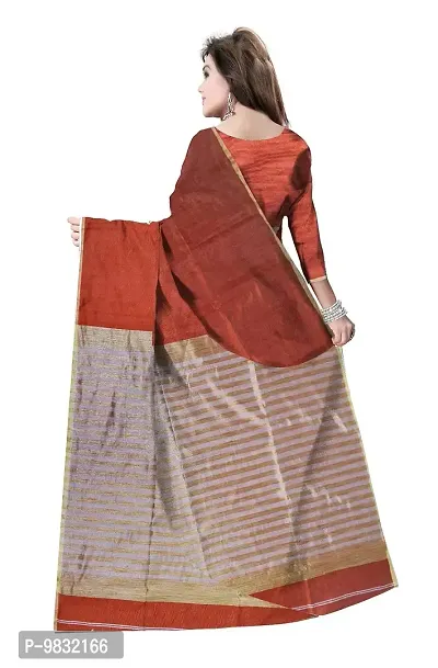 Avushanam Striped Woven Cotton Saree With Blouse Piece (Peach) - D109-thumb2