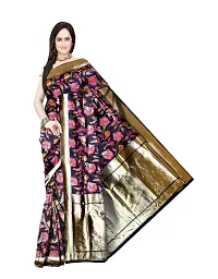 Avushanam Floral Motif Raw Silk Saree With Blouse Piece (Black) - D269-thumb2