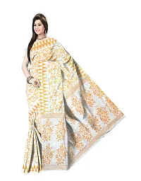 Avushanam Traditional Prints Jamdani Look Cotton Blend Saree With Blouse Piece (White) - D245-thumb2