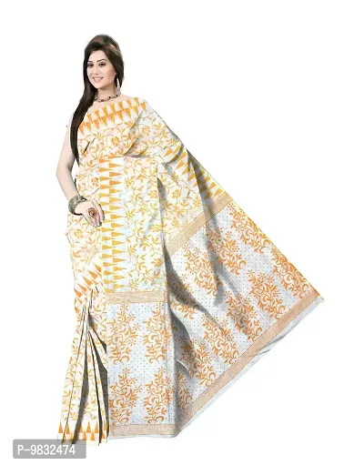 Avushanam Traditional Prints Jamdani Look Cotton Blend Saree With Blouse Piece (White) - D245-thumb3