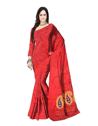 Avushanam Hazar Buti Jamdani Work Woven Saree With Blouse Piece (Red) - D025