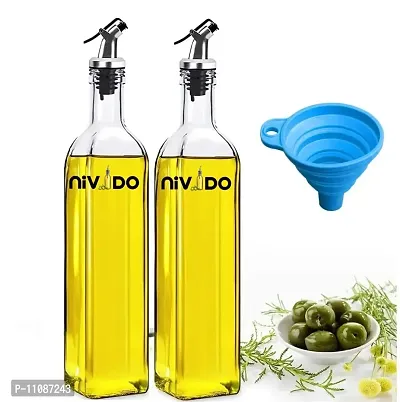 Nivido Enterprise? 500ml Kitchen Organisation, Oil-Vinegar Bottle, Alcohol Pourer Combo Pack (Oil Bottle Pack of 2 with Silicone Foldable Funnel)