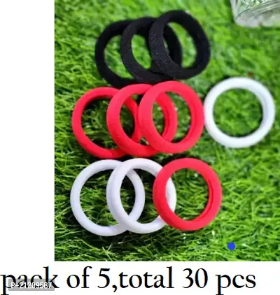 Elastic Hair Rubber Bands For Girls And Women Rubber Band (Black, White, Red) Pack Of 5-thumb0