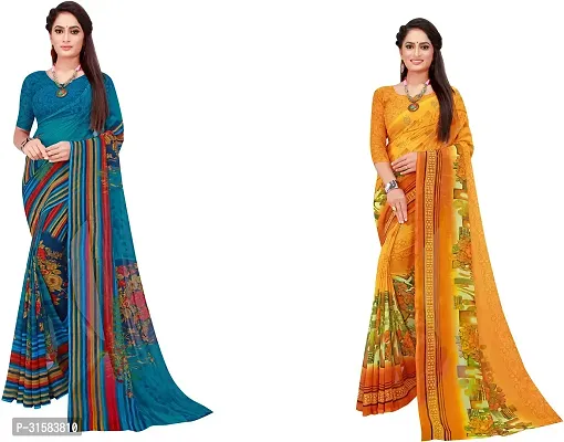 Stylish Multicoloured Georgette Saree With Blouse Piece For Women Pack Of 2