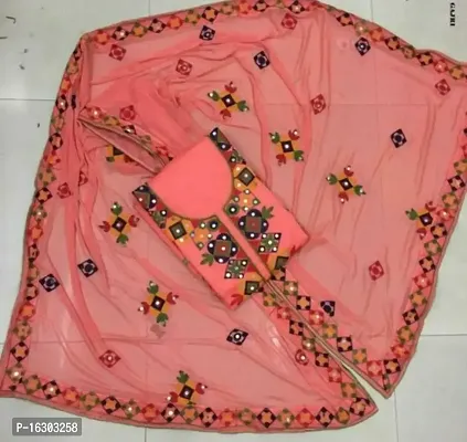 Elegant Peach Chanderi Cotton  Dress Material with Dupatta For Women-thumb0