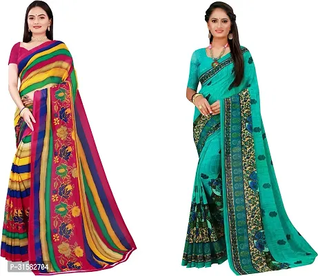 Stylish Multicoloured Georgette Saree With Blouse Piece For Women Pack Of 2-thumb0