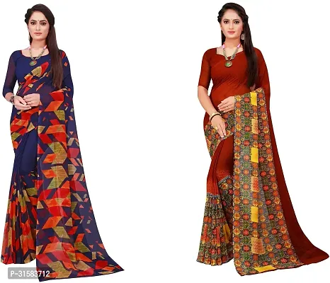 Stylish Multicoloured Georgette Saree With Blouse Piece For Women Pack Of 2-thumb0