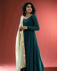 Stylish Teal Georgette Stitched Gown With Dupatta For Women-thumb1